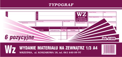 WZ Wydanie Materiału na Zewnątrz 1/3 A4 01099 TYPOGRAF (6 pozycji)