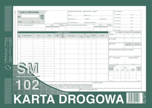 KARTA DROGOWA SAMOCHÓD CIĘŻAROWY A4 SM102 801-1 M&P
