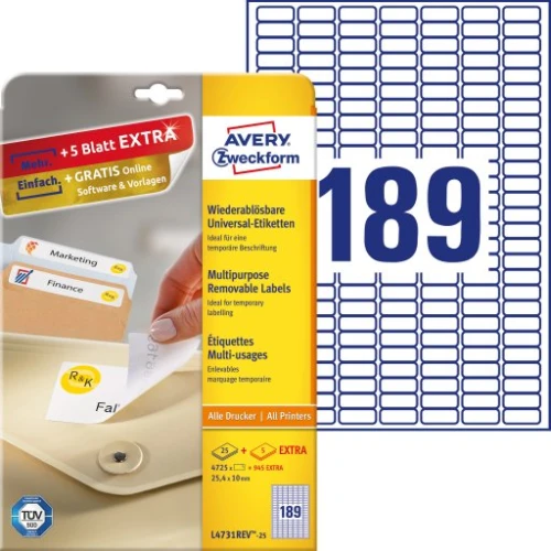 ETYKIETY L4731REV-25 10X25,4 LK 25 ark. USUWALNE ZWECKFORM