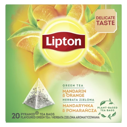HERBATA LIPTON EKSPRESOWA 20 torebek PIRAMIDKI ZIELONA Mandarynka i Pomarańcza