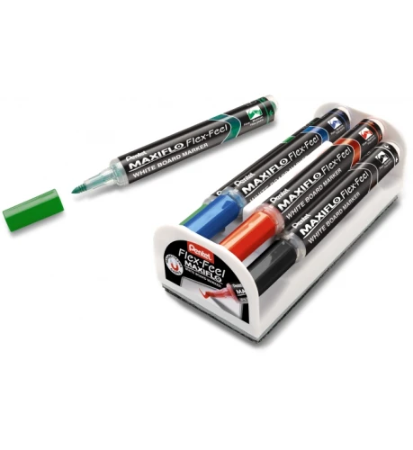 Marker do tablic komplet 4 kolory z gąbką magnetyczną MWL5SBF-ST4ABCDPL PENTELelastyczna końcówka